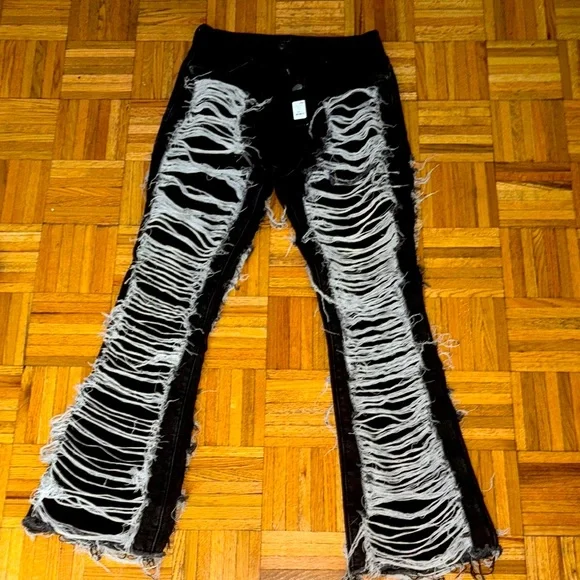 Fashion Nova Black Shredded Bootcut Jeans - Picture 2 of 7